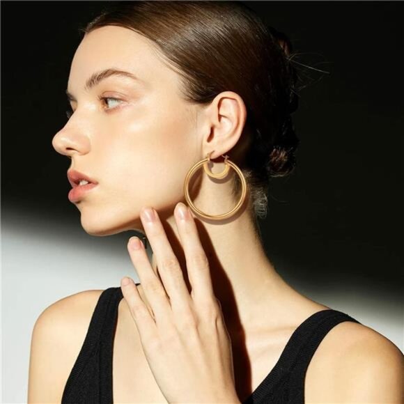 💛 18K Gold-Plated Large Hoop Earrings – Hypoallergenic, Lightweight  💛 - Picture 2 of 4